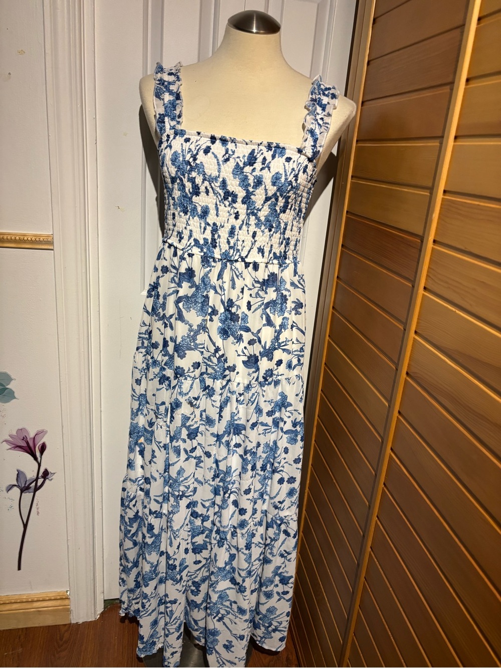 Forever 21 White Maxi Dress with Blue Floral Print